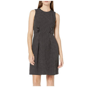 Anne Klein Women's Sleeveless Poolka Dot Black White Sleeveless Sheath Dress 16